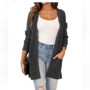 Anthropologie Angel of the North grey crochet open front sweater ladies Small